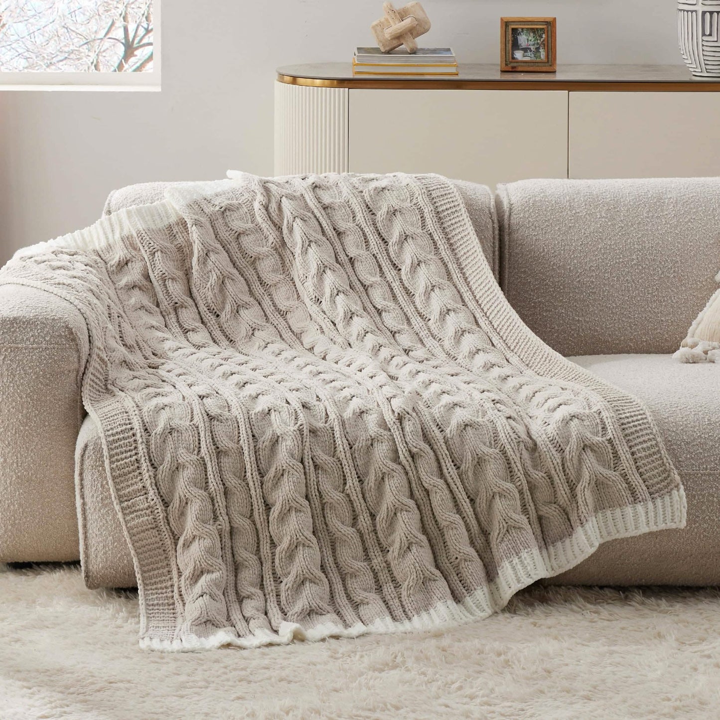 Cable Chenille Chunky Knit Throw Blanket