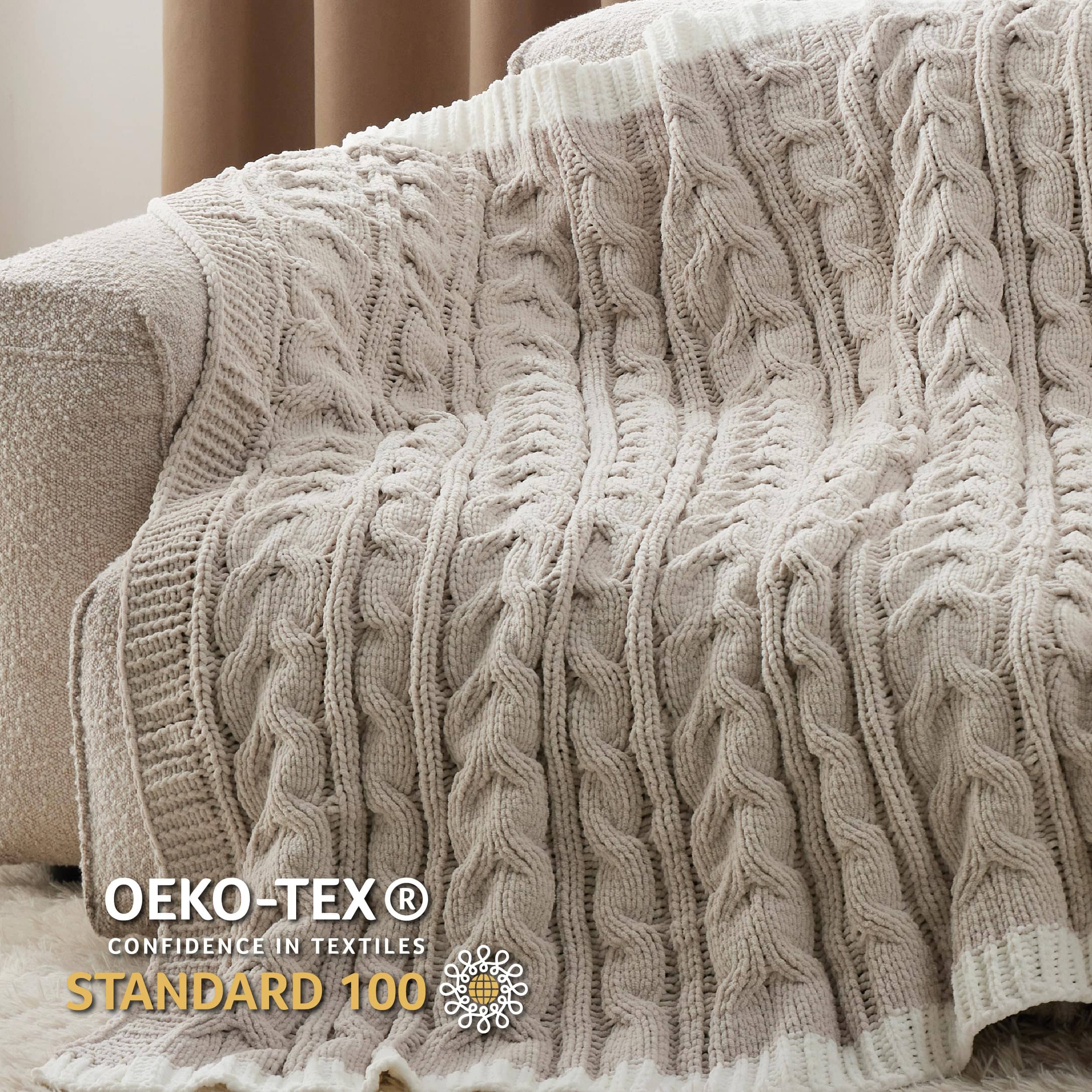 Cable Chenille Chunky Knit Throw Blanket