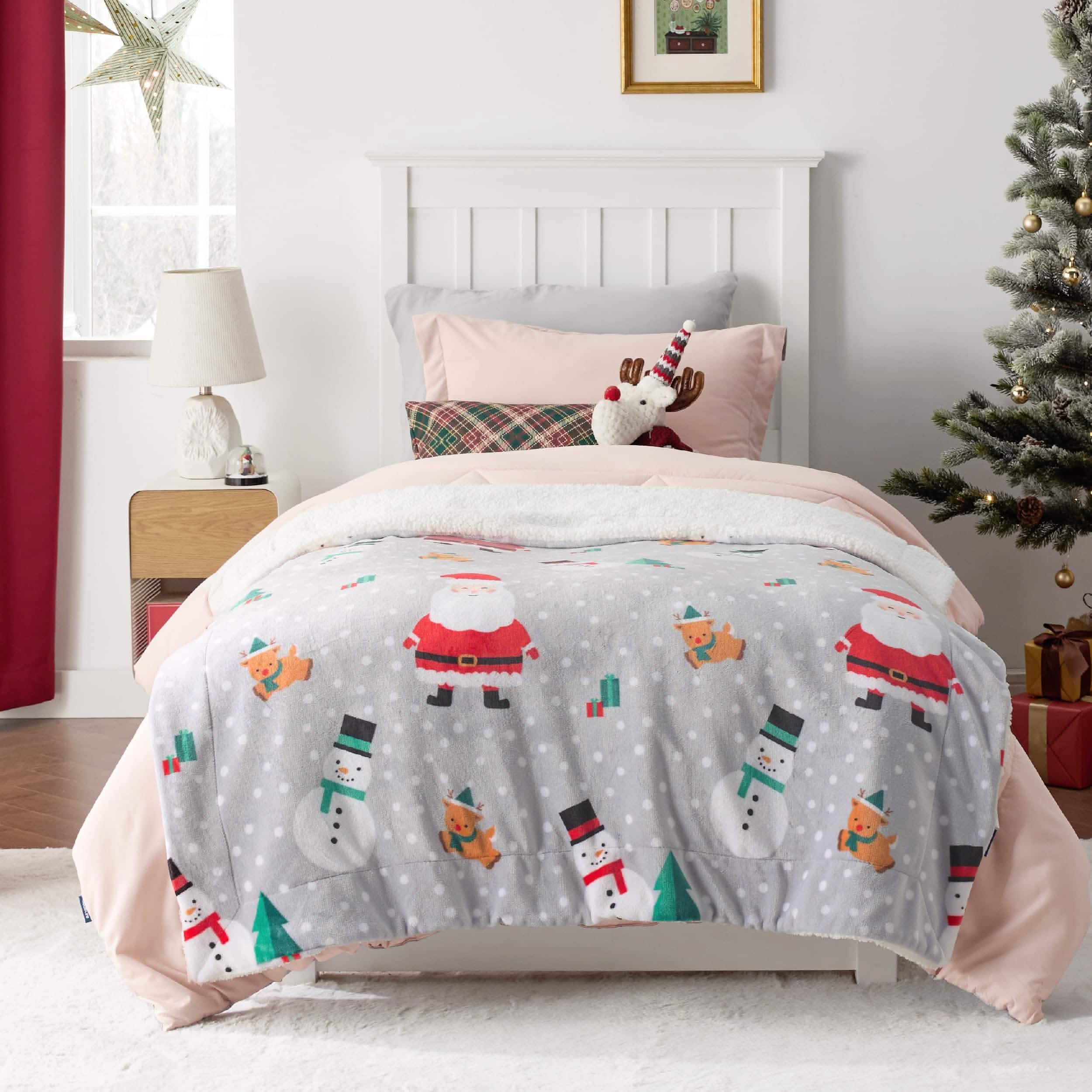 Bedsure Christmas Santa Grey Sherpa Throw Blanket