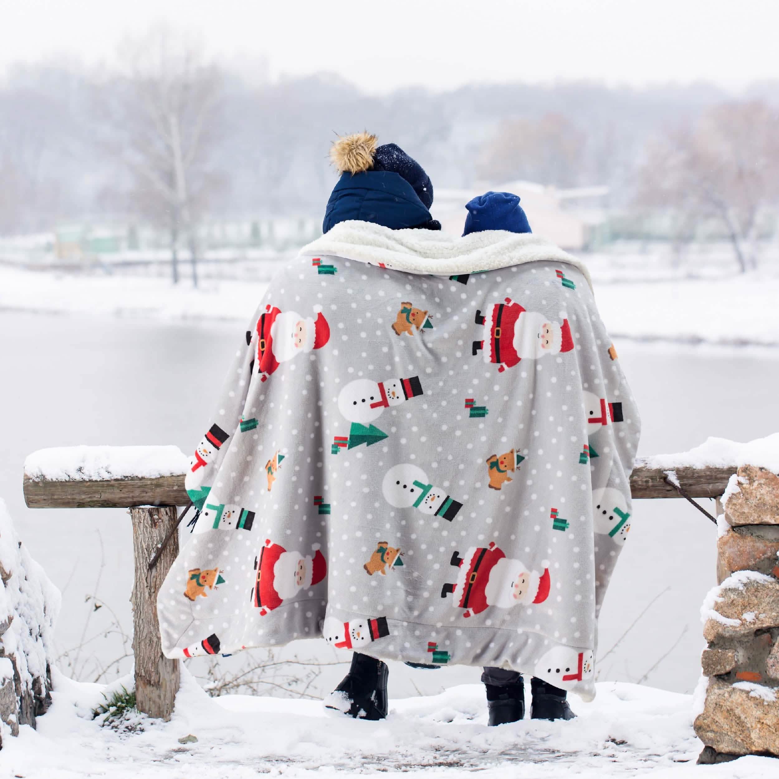 Bedsure Christmas Santa Grey Sherpa Throw Blanket