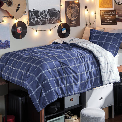 Bedsure Reversible Dorm Bedding Plaid Comforter Set