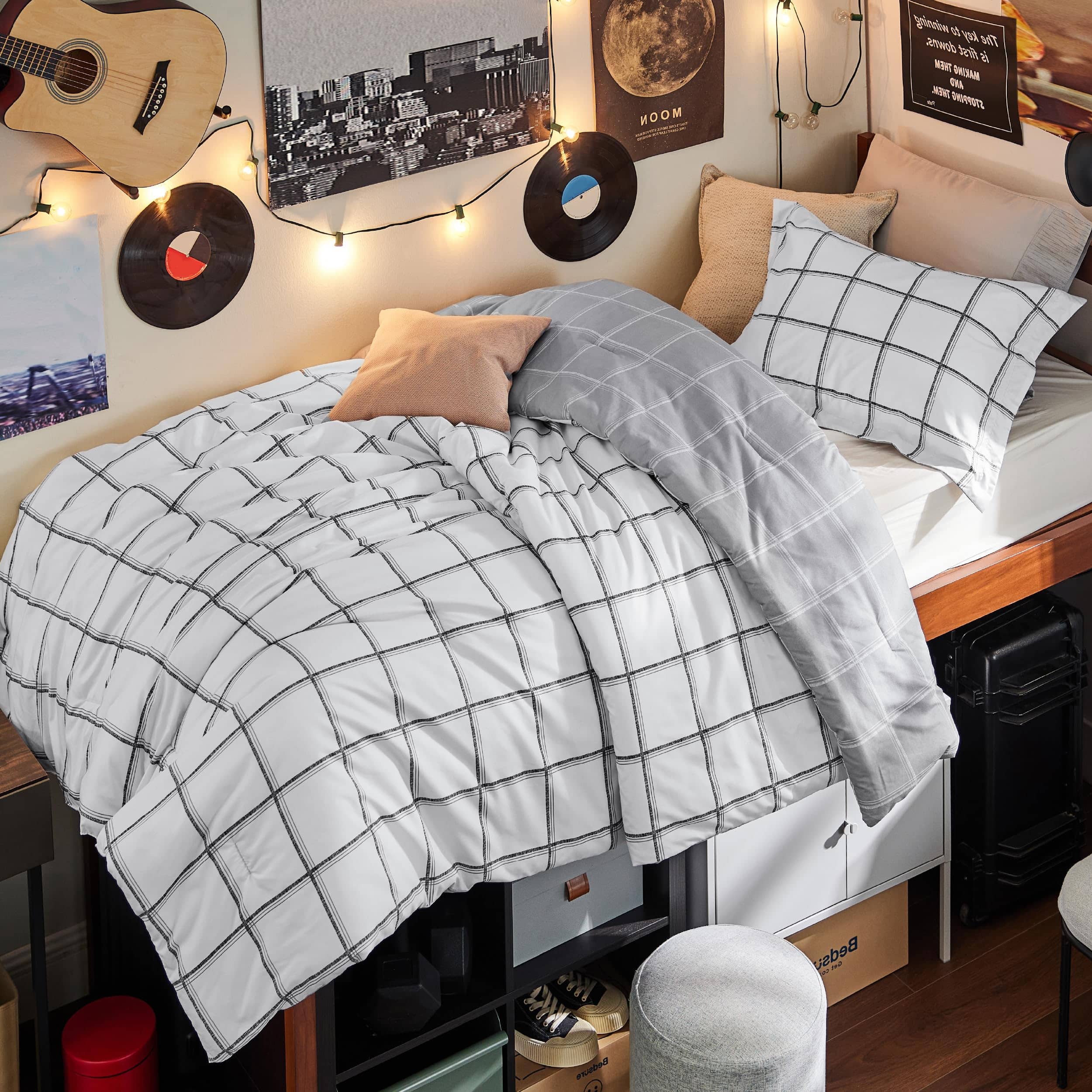 Twin/Twin Extra Long Reversible Microfiber Solid Comforter Black/Dark Gray  - Room Essentials™