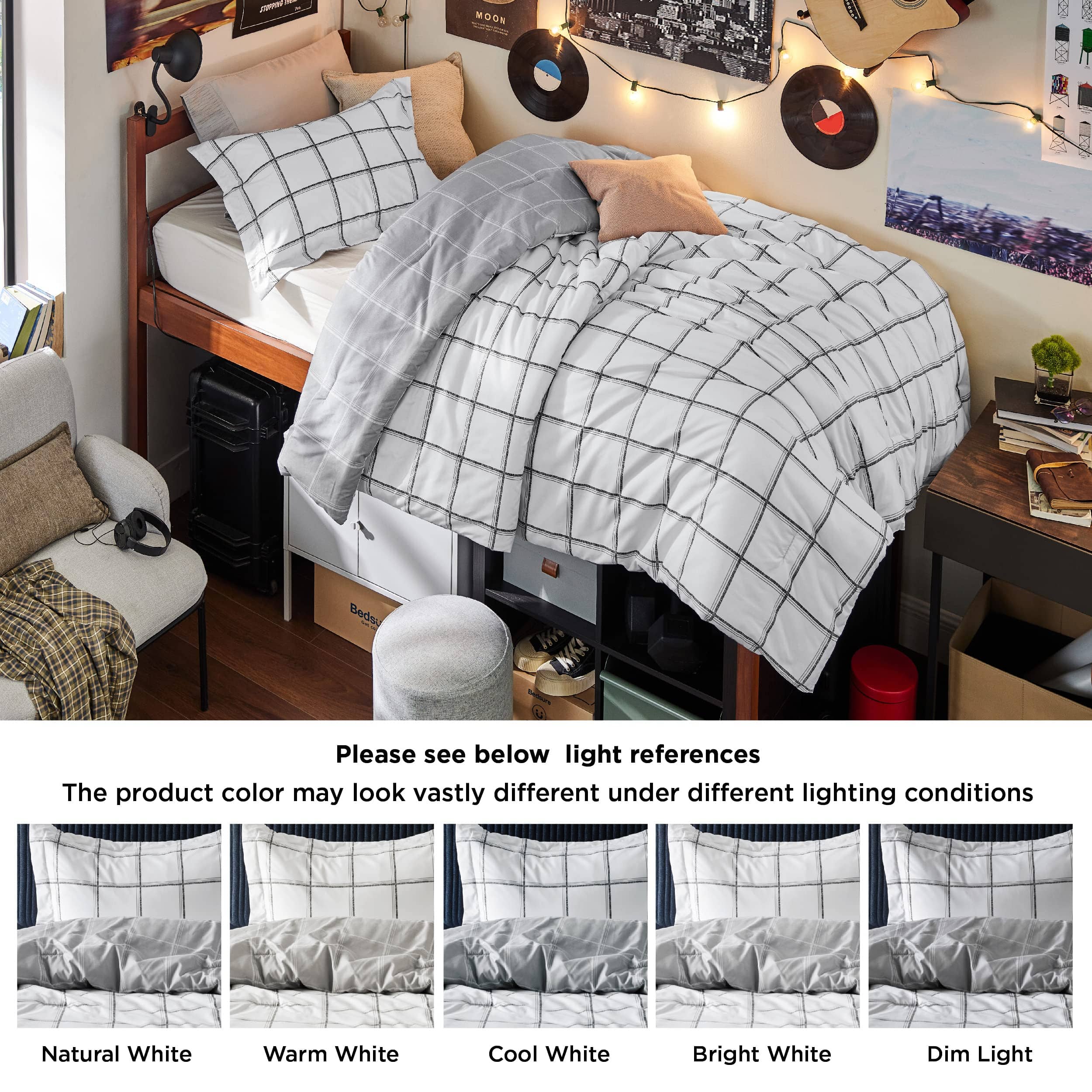 Bedsure Reversible Dorm Bedding Plaid Comforter Set
