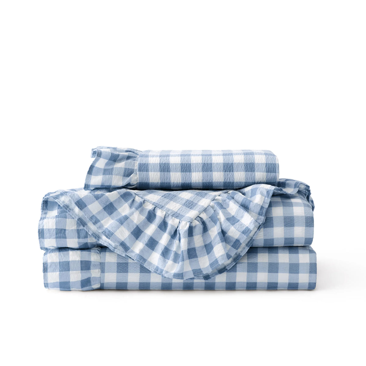 Ruffled Cotton-Like Gingham Duvet Cover Set