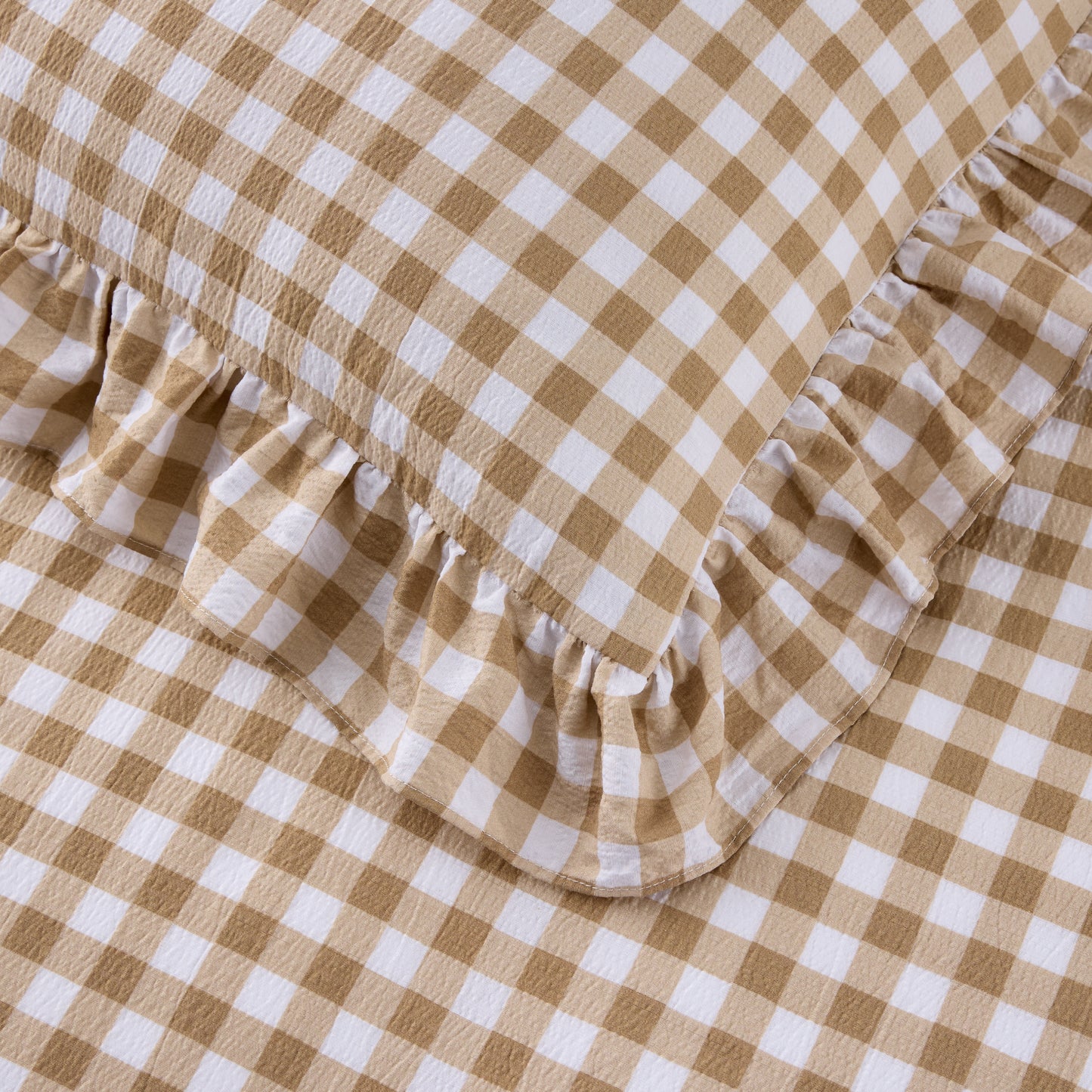 Ruffled Cotton-Like Gingham Duvet Cover Set