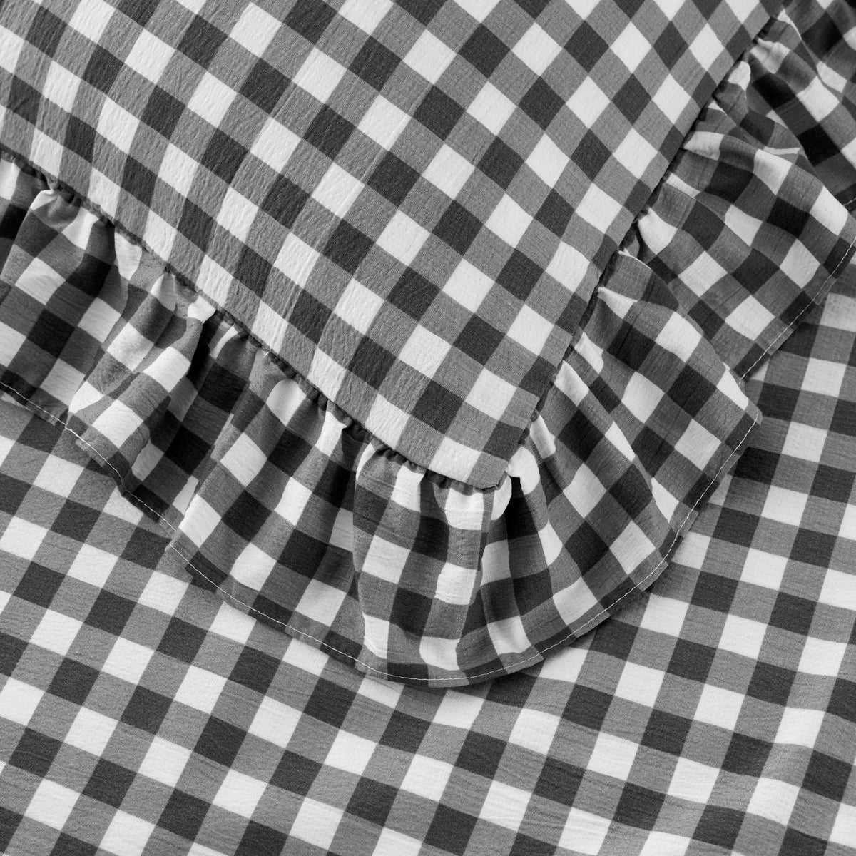 Ruffled Cotton-Like Gingham Duvet Cover Set