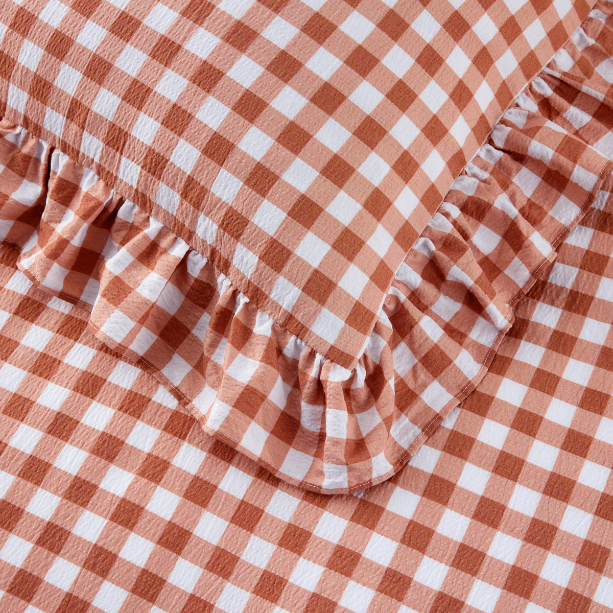 Ruffled Cotton-Like Gingham Duvet Cover Set
