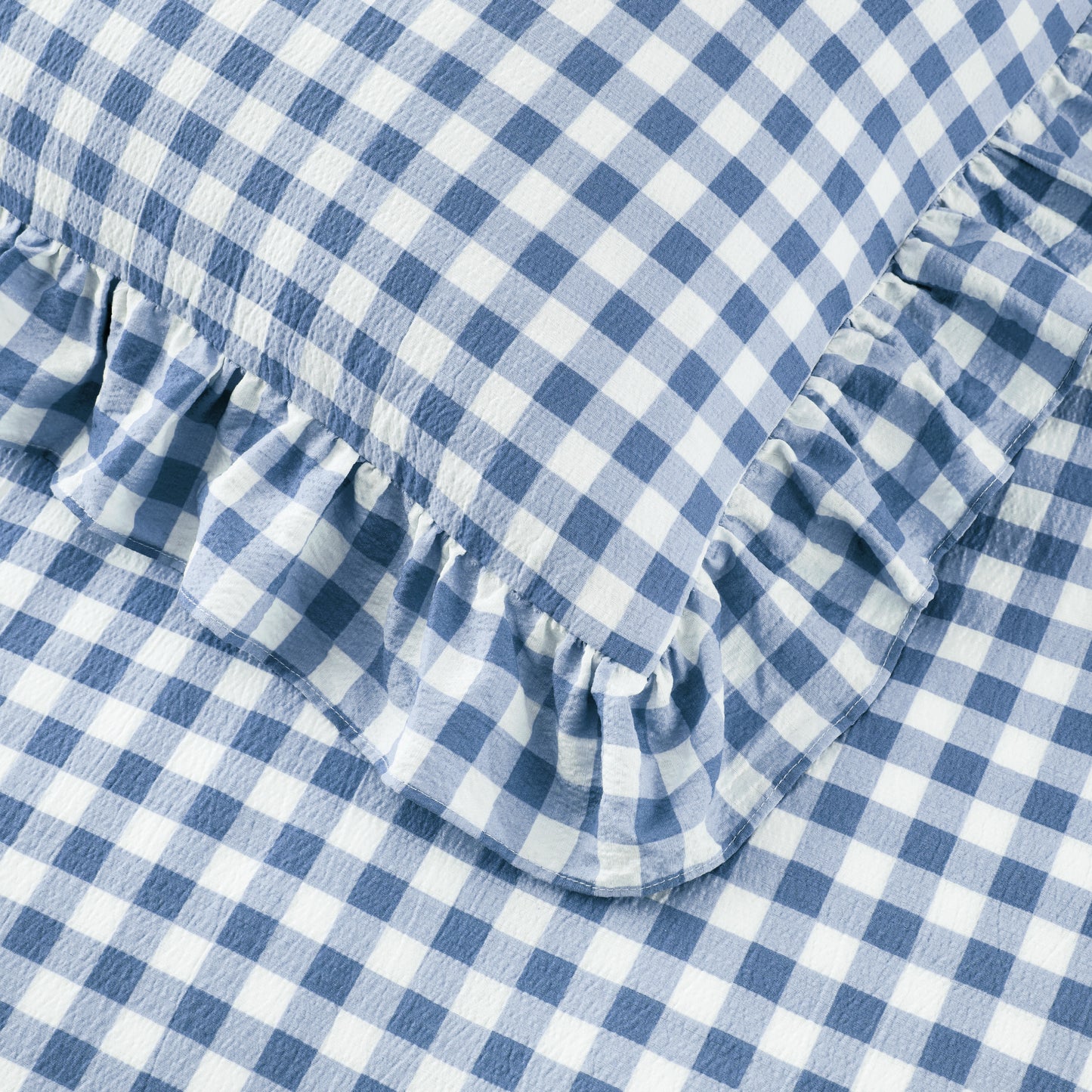 Ruffled Cotton-Like Gingham Duvet Cover Set