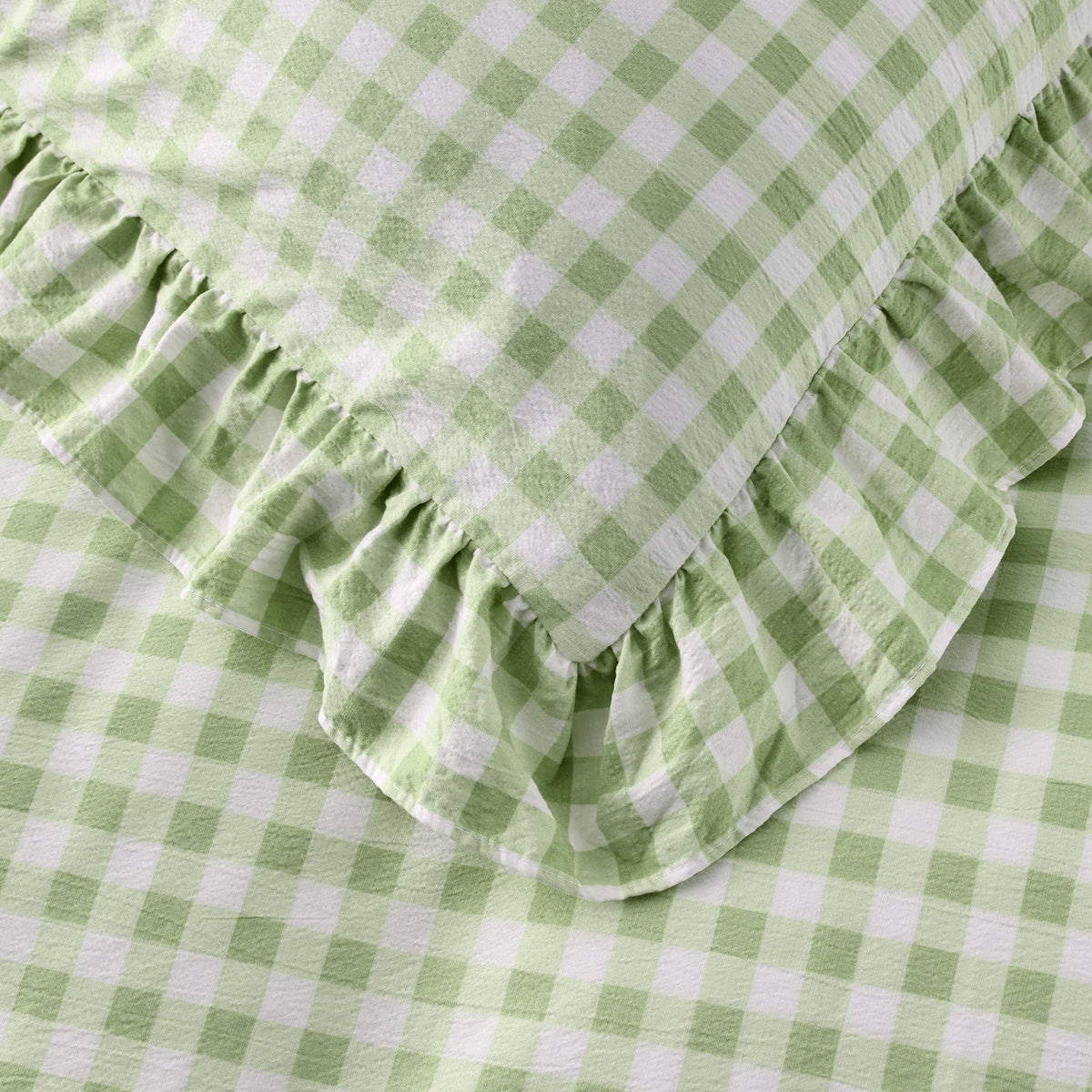 Ruffled Cotton-Like Gingham Duvet Cover Set