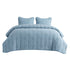 Light blue polyester prewashed diamond dot stitch quilt set with shams.