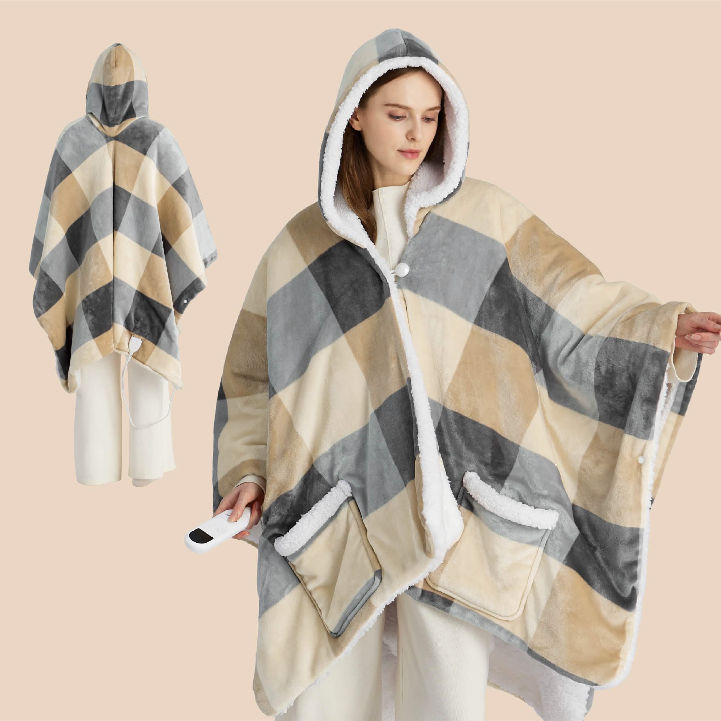 Heated Sherpa Fleece Blanket Hoodie