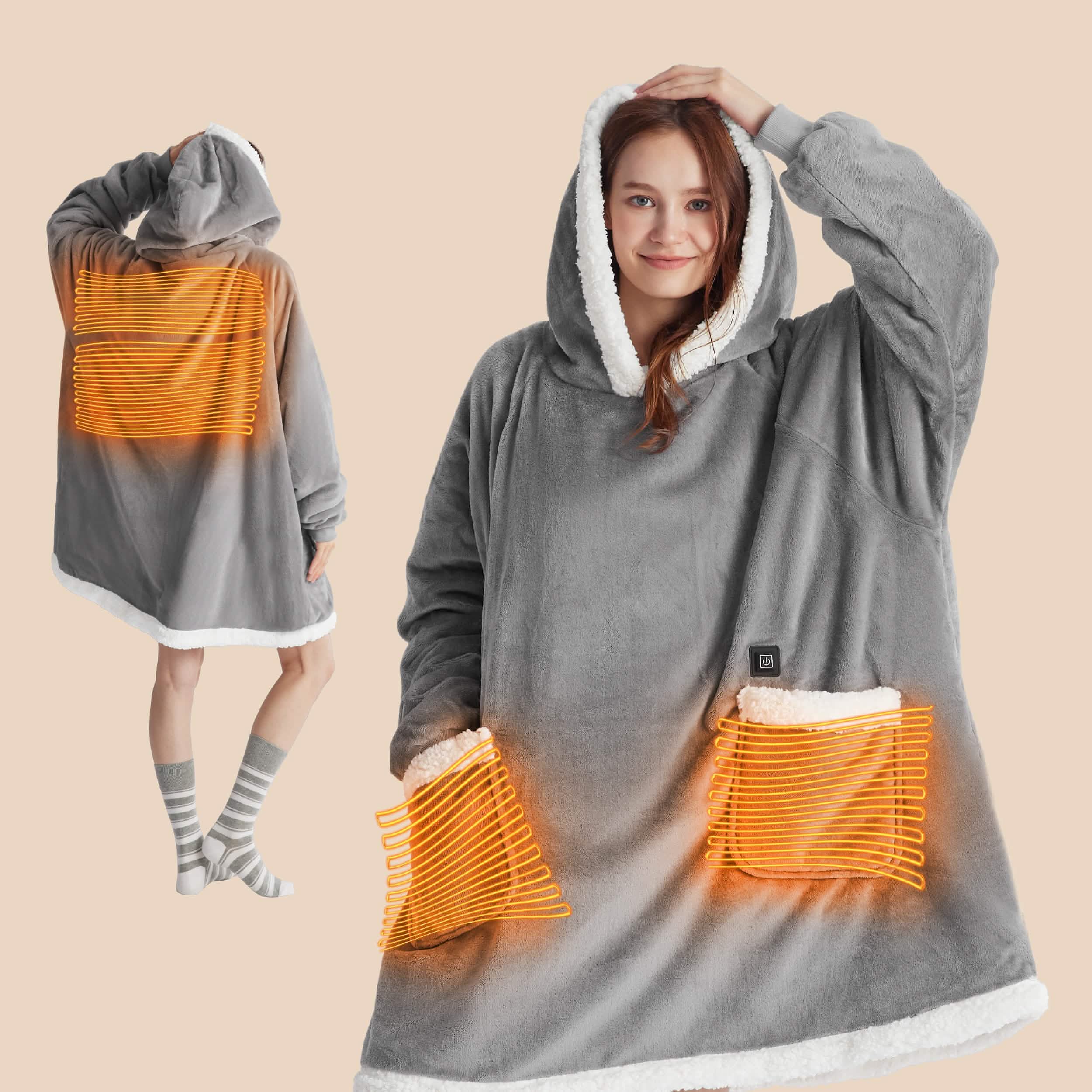 Portable Heated Sherpa Fleece Blanket Hoodie