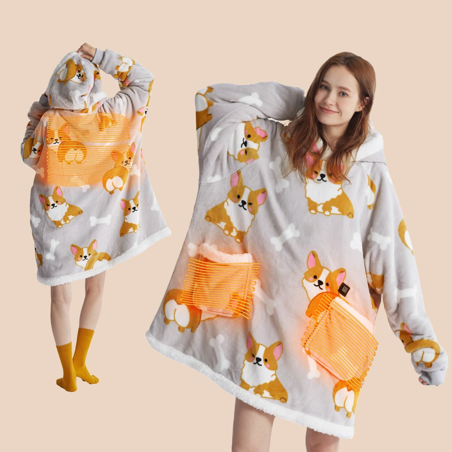 Portable Heated Sherpa Fleece Blanket Hoodie
