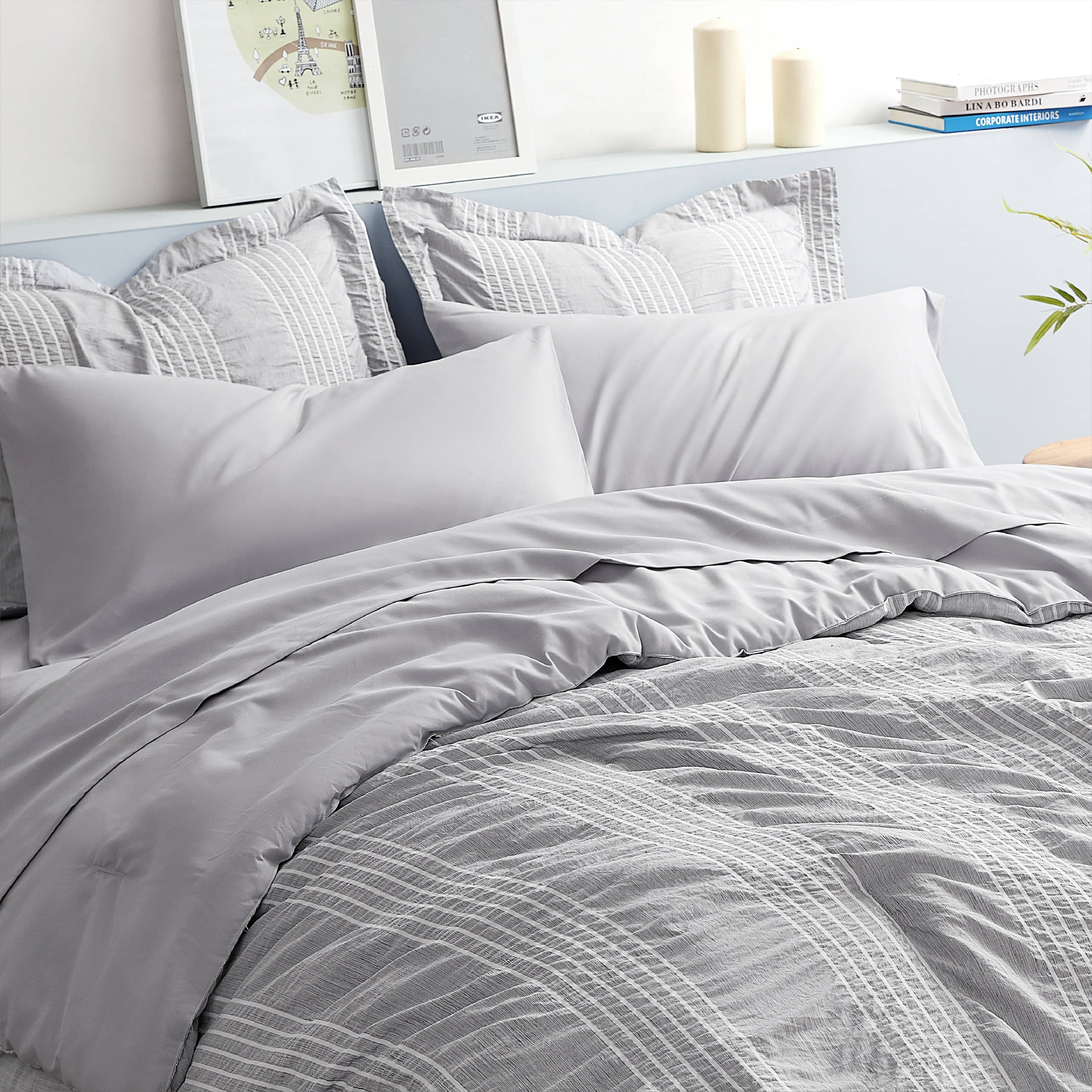 Bedsure | Seersucker Comforter Set - Striped Bed in A Bag grey in home