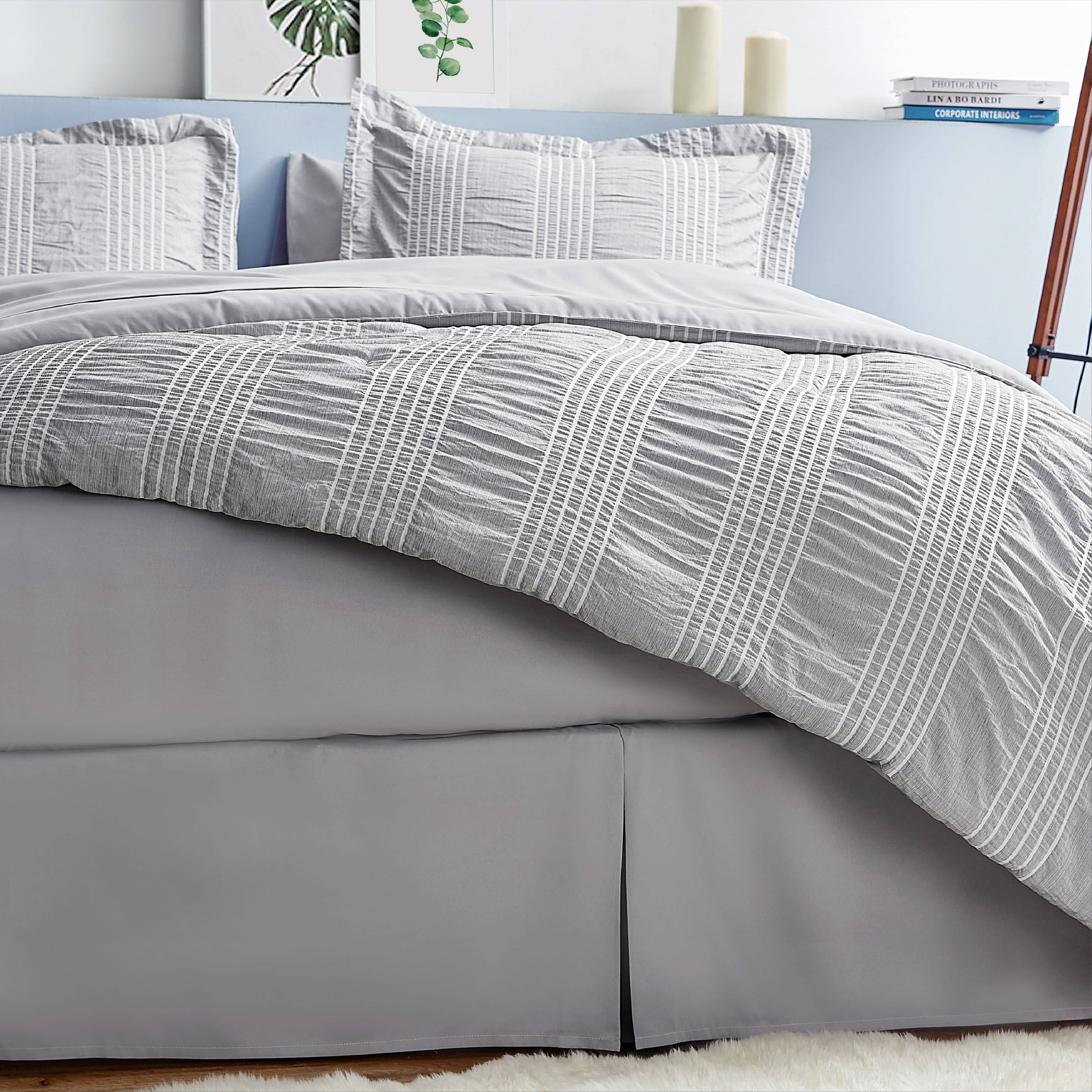 Bedsure | Seersucker Comforter Set - Striped Bed in A Bag grey sleeping naked