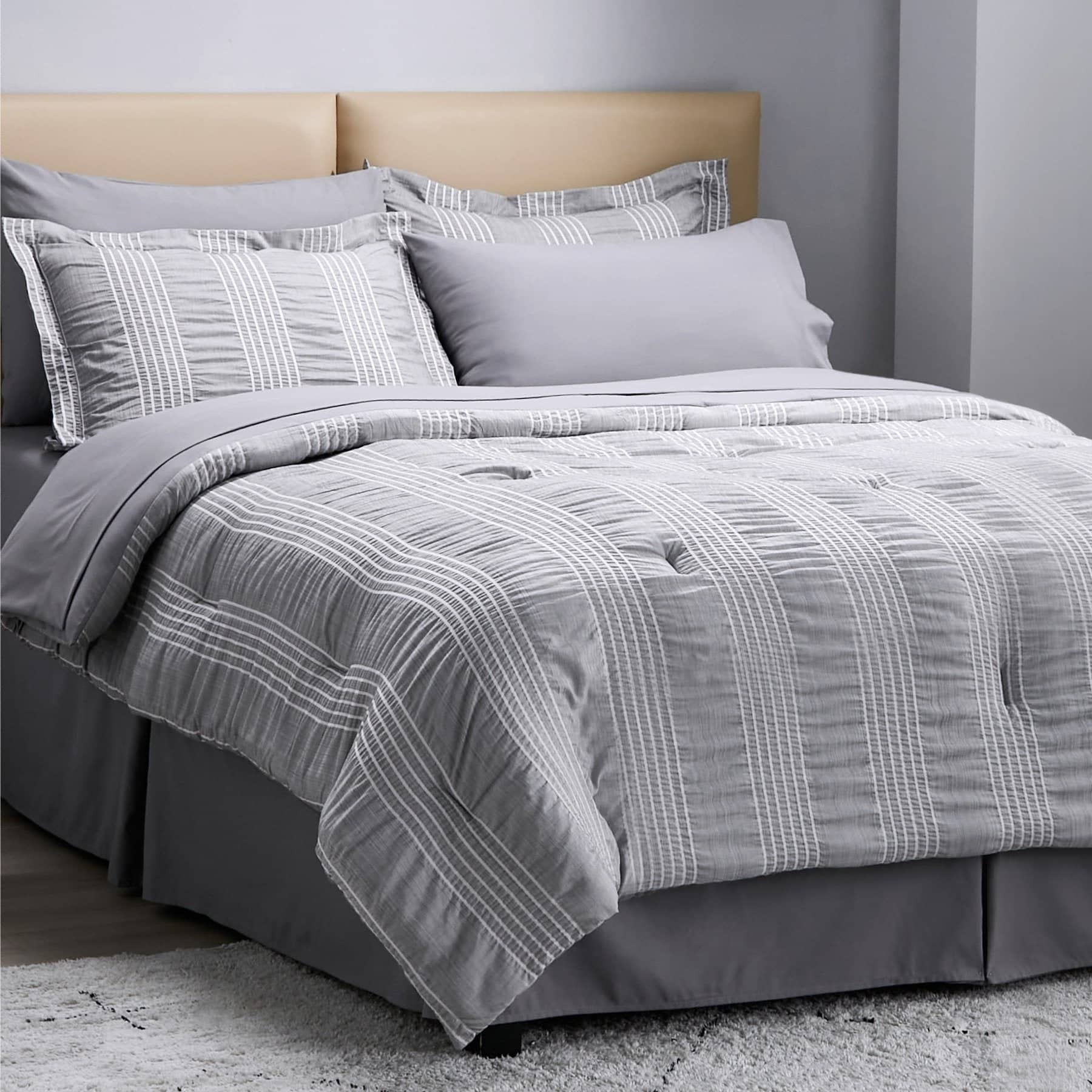 Bedsure | Seersucker Comforter Set - Striped Bed in A Bag grey