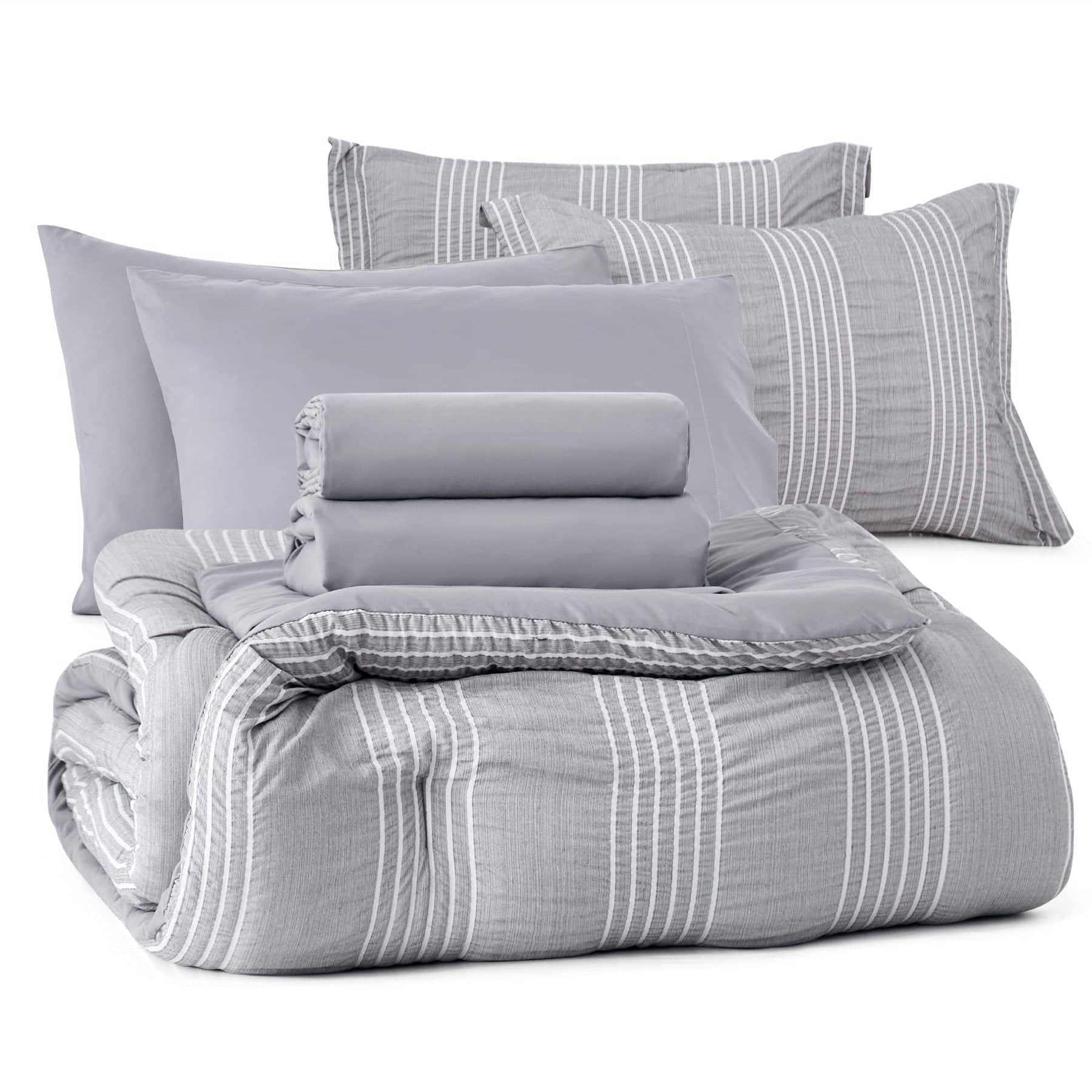 Bedsure | Seersucker Comforter Set - Striped Bed in A Bag grey details