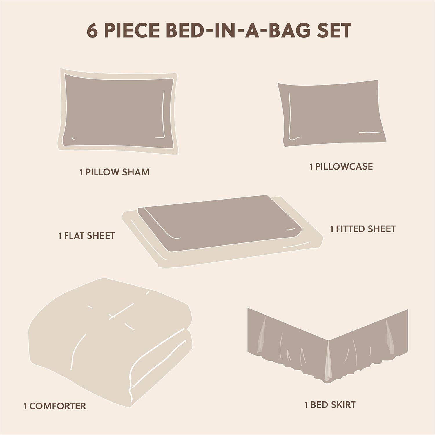 Seersucker Comforter Set - Striped Bed in A Bag warm taupe details