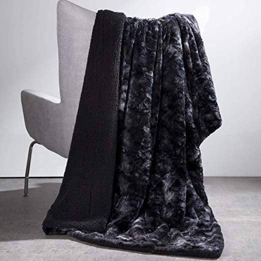 Faux Fur and Sherpa Tie-dye Reversable Blanket black
