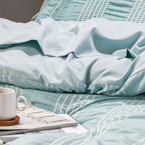 Seersucker Comforter Set - Striped Bed in A Bag lightgreen soft life