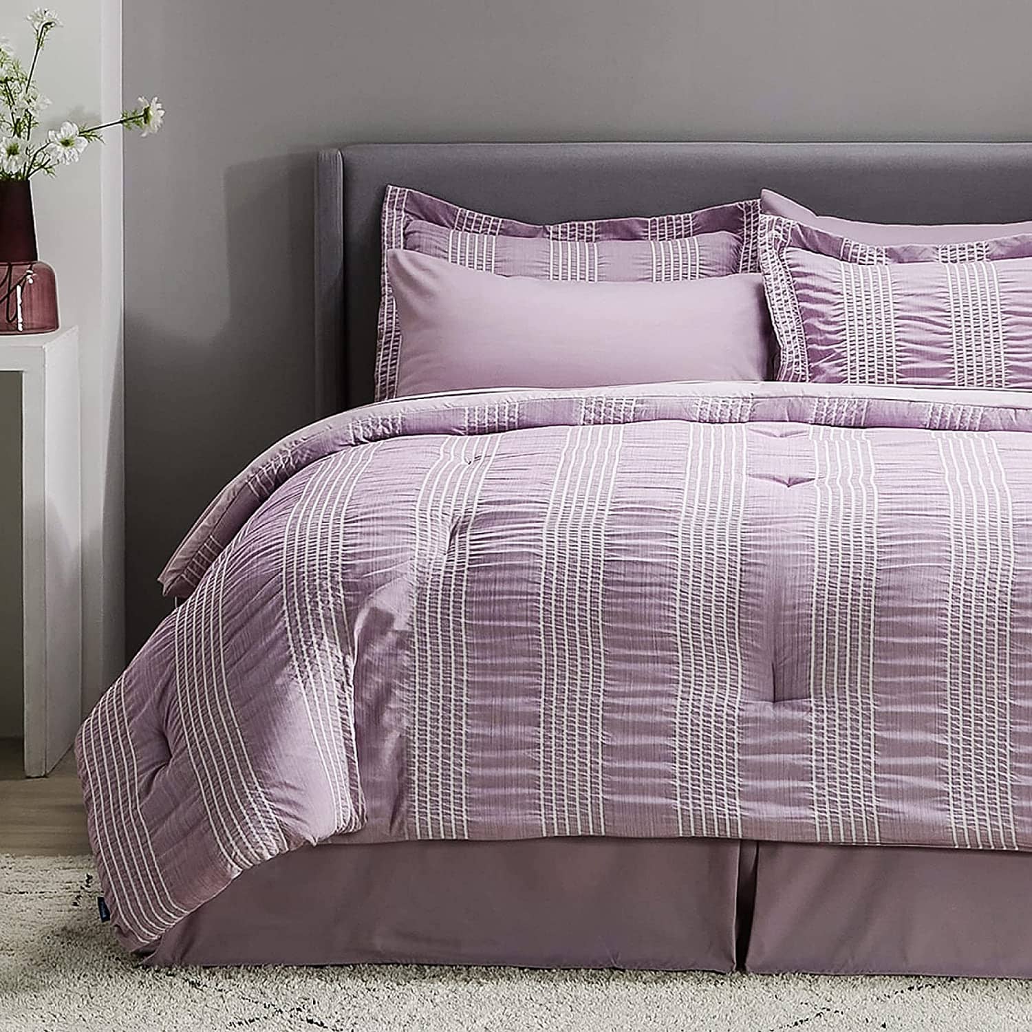 Seersucker Comforter Set - Striped Bed in A Bag light purple