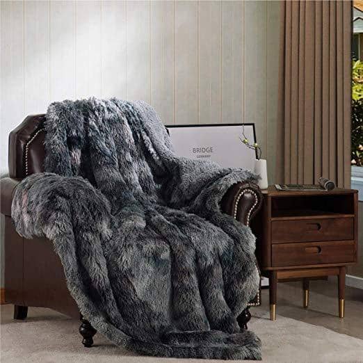 Bedsure Faux Fur Throw Blanket for Couch Grey - Tie-Dye Fuzzy Fluffy Super Soft Furry Plush Decorative Comfy Shag Thick Sherpa S