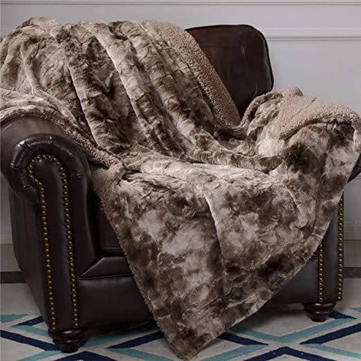 Faux Fur and Sherpa Tie-dye Reversable Blanket brown
