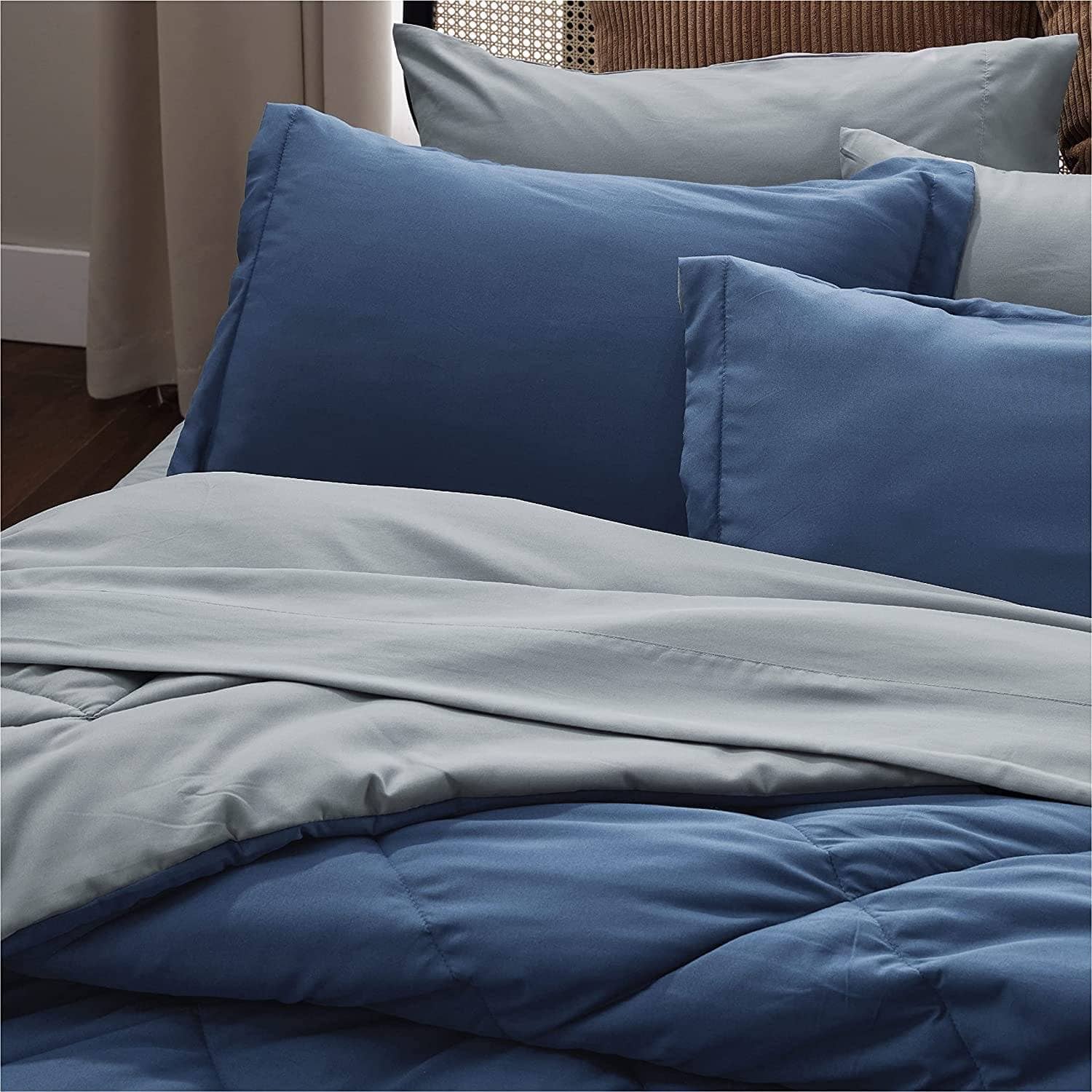 EXQ Home Cotton Denim Blue Duvet Cover Set King Size 3 Pcs, Super Soft  Bedding V