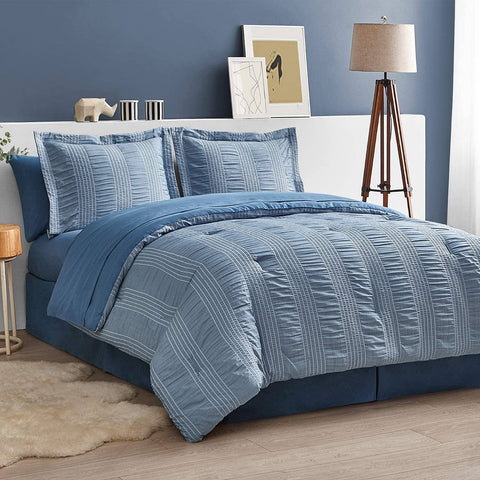 Seersucker Comforter Set - Striped Bed in A Bag lightblue soft comfort