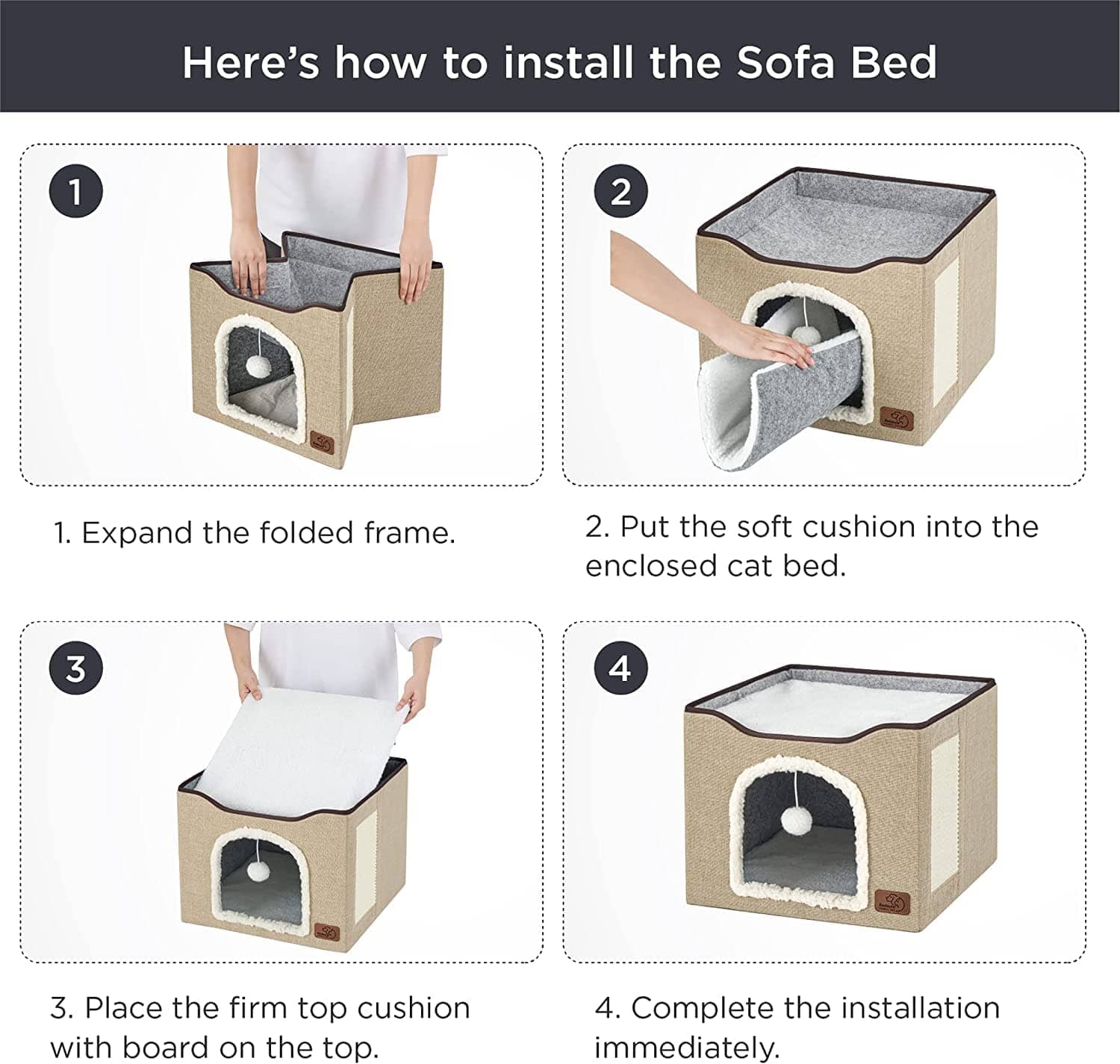bedsure-cat-beds-for-indoor-cats-large-cat-cave-for-pet-cat-house-with-fluffy-ball-hanging-and-scratch-pad-foldable-cat-hideaway-16-5x16-5x14-inches-brown