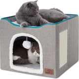 bedsure-cat-beds-for-indoor-cats-large-cat-cave-for-pet-cat-house-with-fluffy-ball-hanging-and-scratch-pad-foldable-cat-hideaway-16-5x16-5x14-inches-brown
