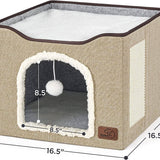 bedsure-cat-beds-for-indoor-cats-large-cat-cave-for-pet-cat-house-with-fluffy-ball-hanging-and-scratch-pad-foldable-cat-hideaway-16-5x16-5x14-inches-brown