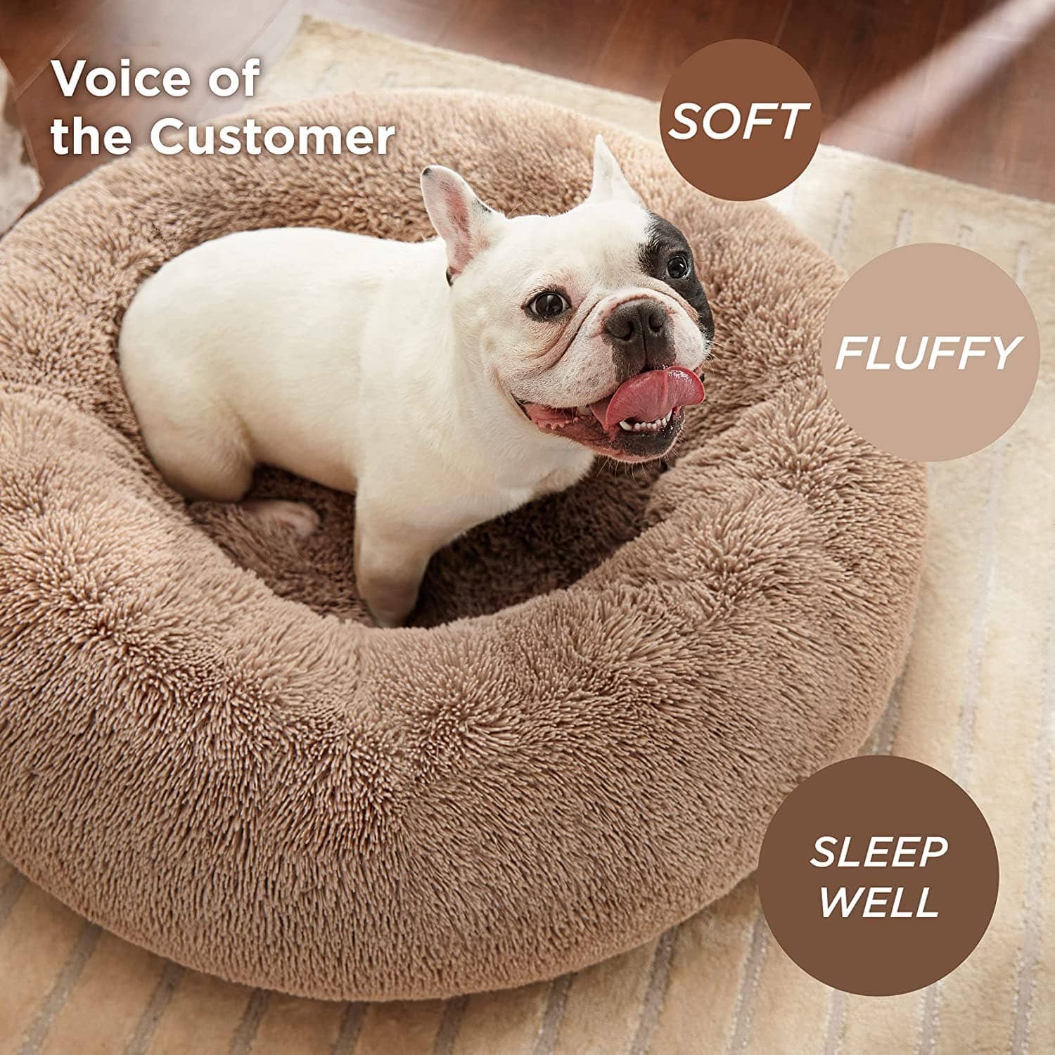 details of the Bedsure Calming Bed for Dogs - Washable Round Dog Bed --Slip Faux Fur Donut Cuddler Cat Bed