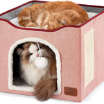 bedsure-cat-beds-for-indoor-cats-large-cat-cave-for-pet-cat-house-with-fluffy-ball-hanging-and-scratch-pad-foldable-cat-hideaway-16-5x16-5x14-inches-brown