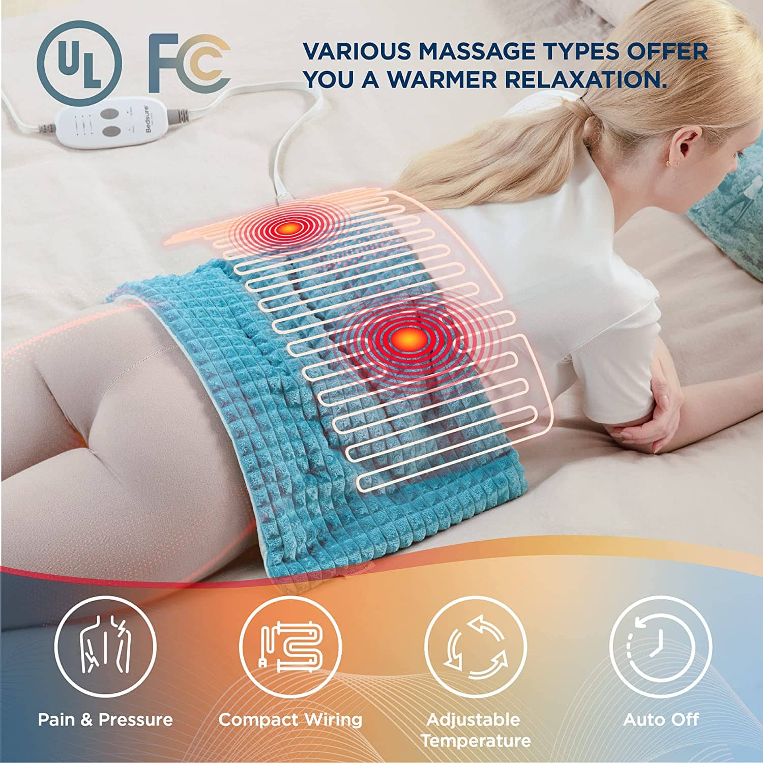Bedsure Weighted Heating Pad with Massager - Electric Heating Pad for Back  Pain Relief with Massaging Vibrations, 3 Heating Levels & 3 Massage Types,  9 Relaxing Combinations, 12” x 24”, 5lbs, Grey Large Grey